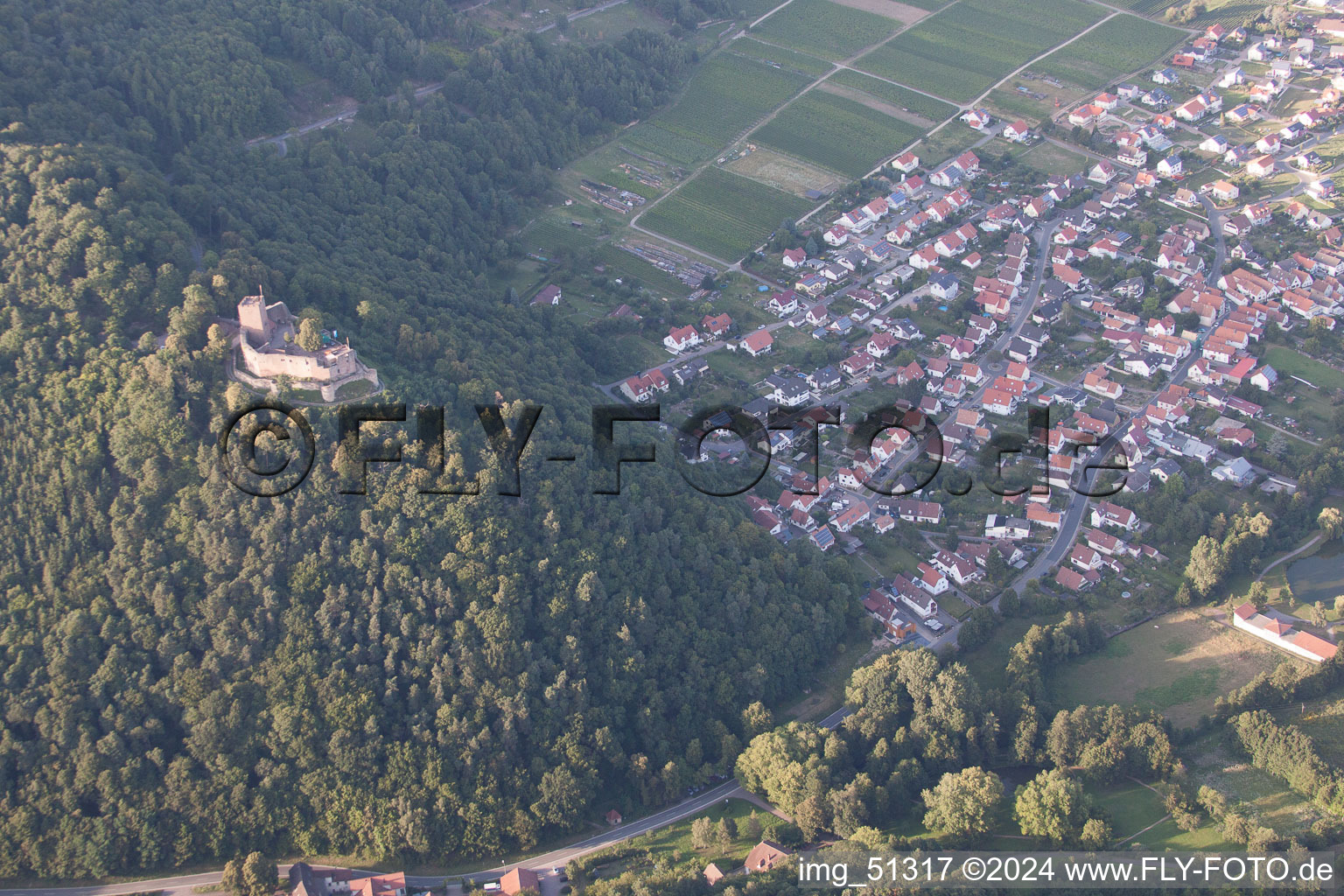 Drone recording of Klingenmünster in the state Rhineland-Palatinate, Germany