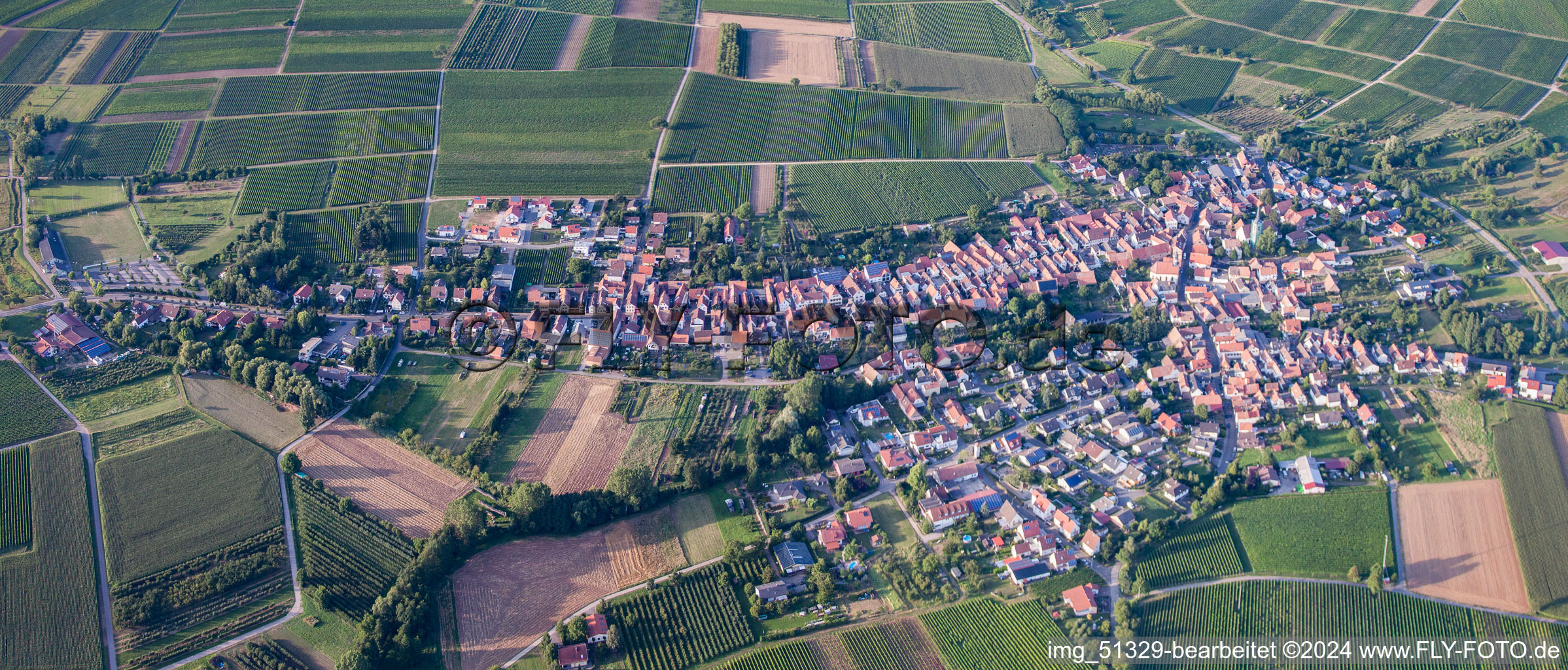 Aerial view of Göcklingen in the state Rhineland-Palatinate, Germany