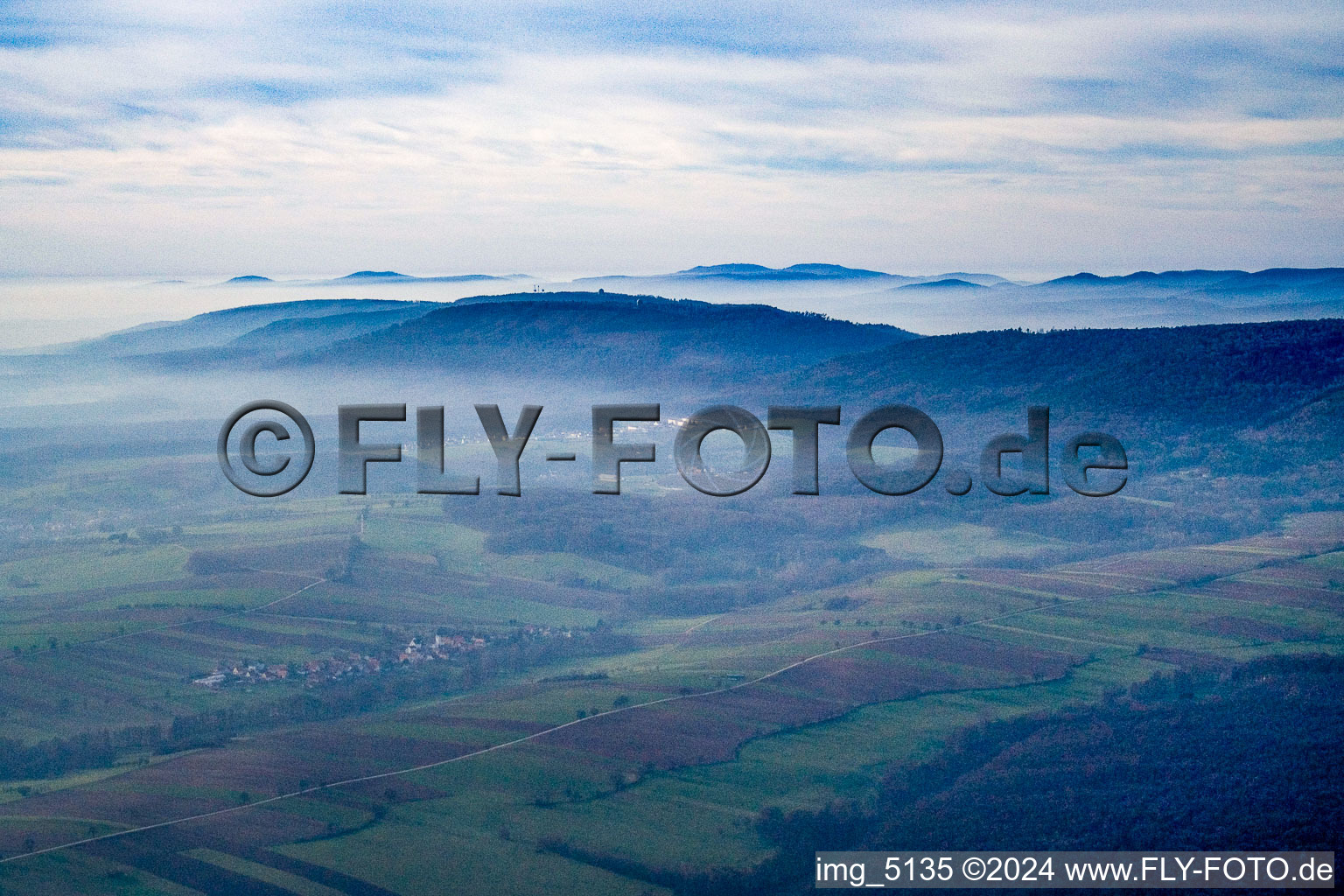 Oblique view of Drachenbronn-Birlenbach in the state Bas-Rhin, France