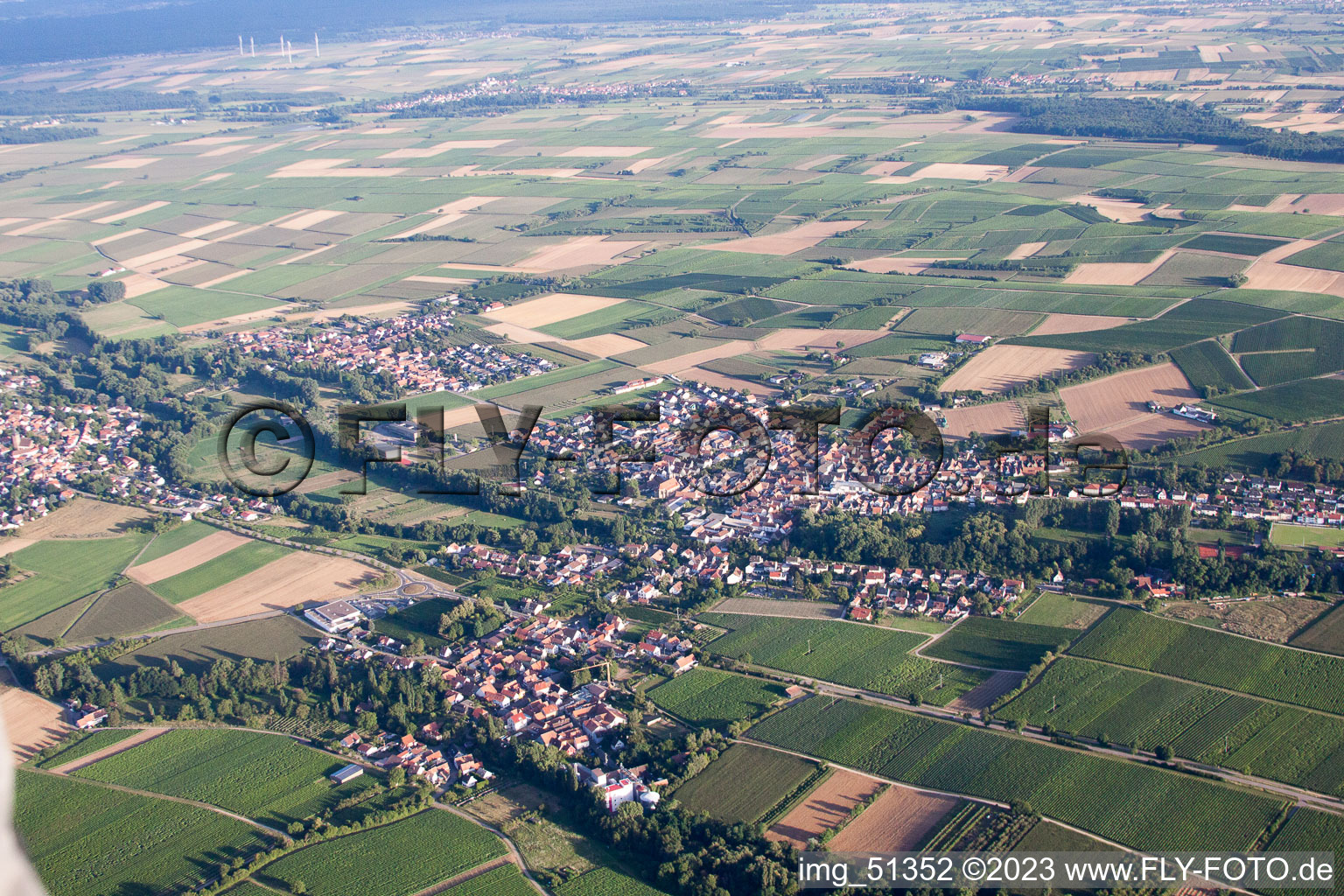 District Ingenheim in Billigheim-Ingenheim in the state Rhineland-Palatinate, Germany from the plane