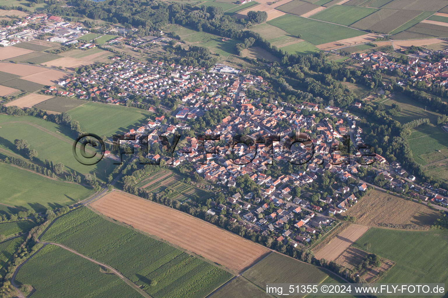 Drone image of District Billigheim in Billigheim-Ingenheim in the state Rhineland-Palatinate, Germany