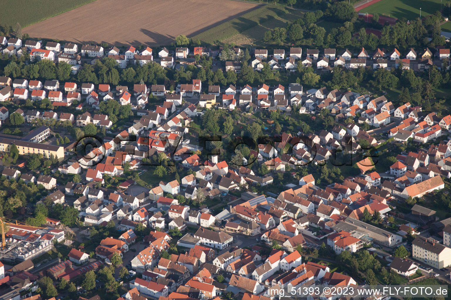 District Herxheim in Herxheim bei Landau in the state Rhineland-Palatinate, Germany from the plane