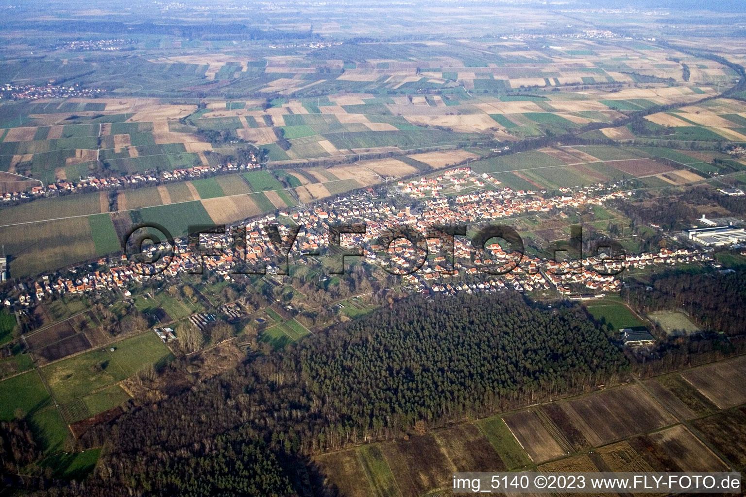 Aerial view of From the southwest in the district Schaidt in Wörth am Rhein in the state Rhineland-Palatinate, Germany