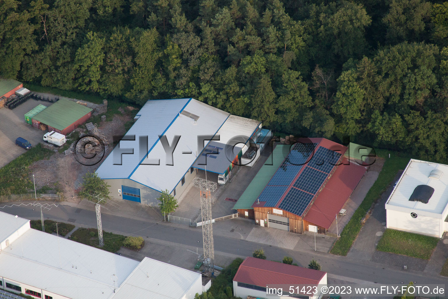 Gäxwald industrial area in the district Herxheim in Herxheim bei Landau/Pfalz in the state Rhineland-Palatinate, Germany seen from a drone