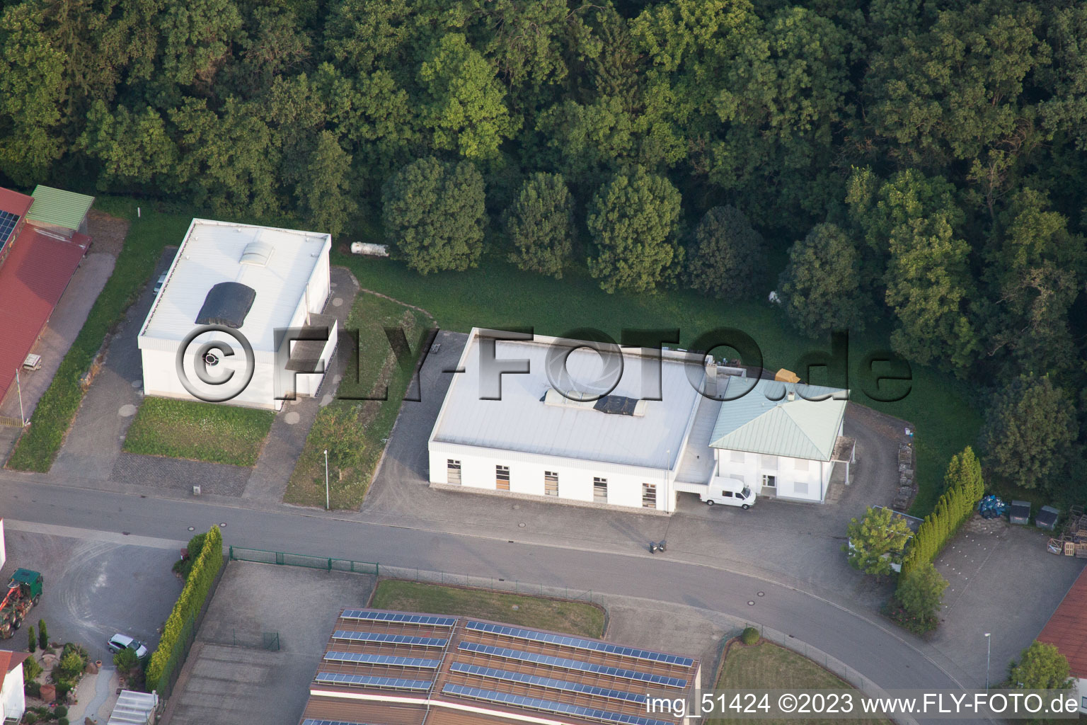 Aerial view of Gäxwald industrial estate in the district Herxheim in Herxheim bei Landau in the state Rhineland-Palatinate, Germany