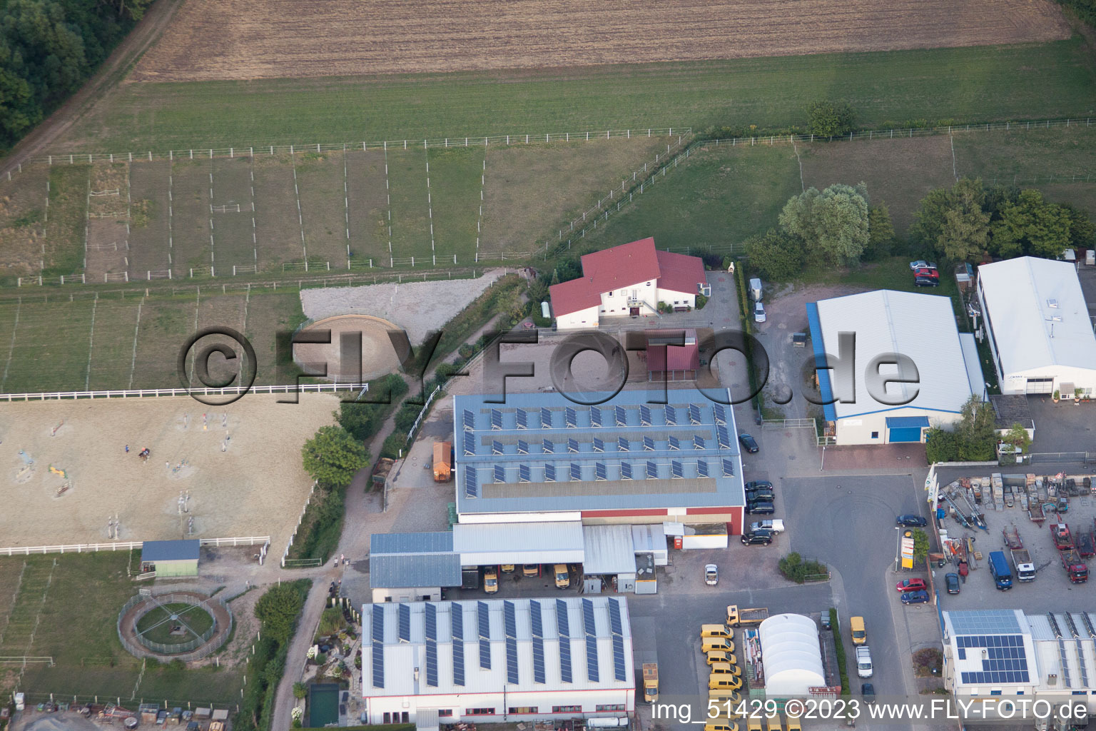 Gäxwald industrial estate in the district Herxheim in Herxheim bei Landau in the state Rhineland-Palatinate, Germany seen from above