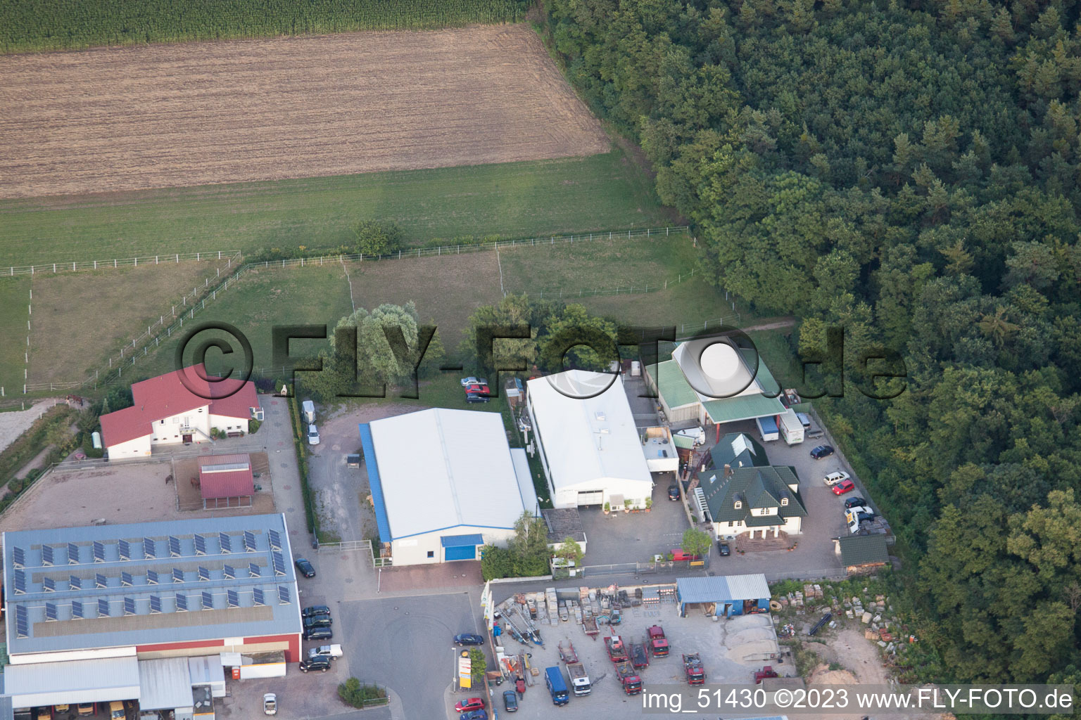 Gäxwald industrial estate in the district Herxheim in Herxheim bei Landau in the state Rhineland-Palatinate, Germany from the plane