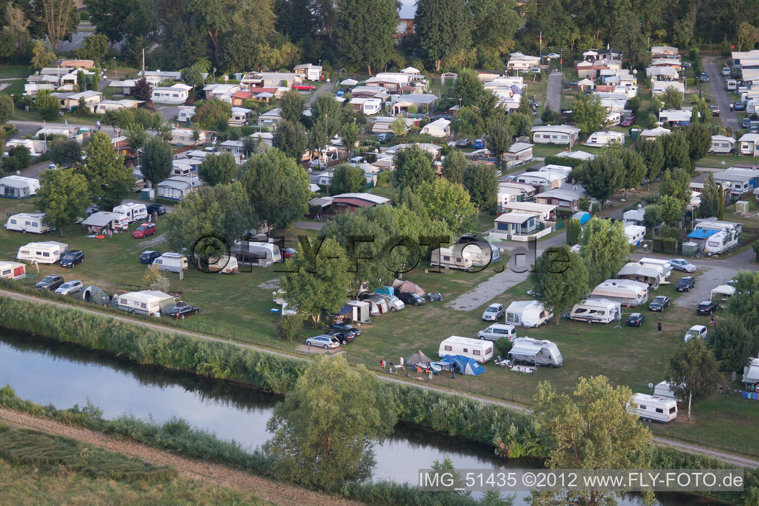 Oblique view of Campsite in Rülzheim in the state Rhineland-Palatinate, Germany
