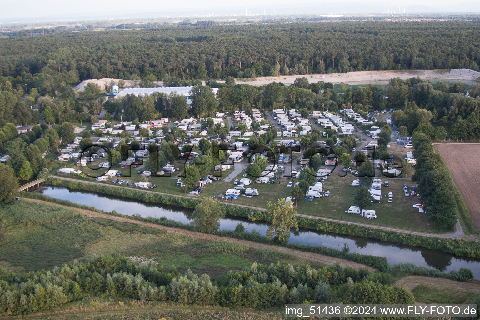 Campsite in Rülzheim in the state Rhineland-Palatinate, Germany from above