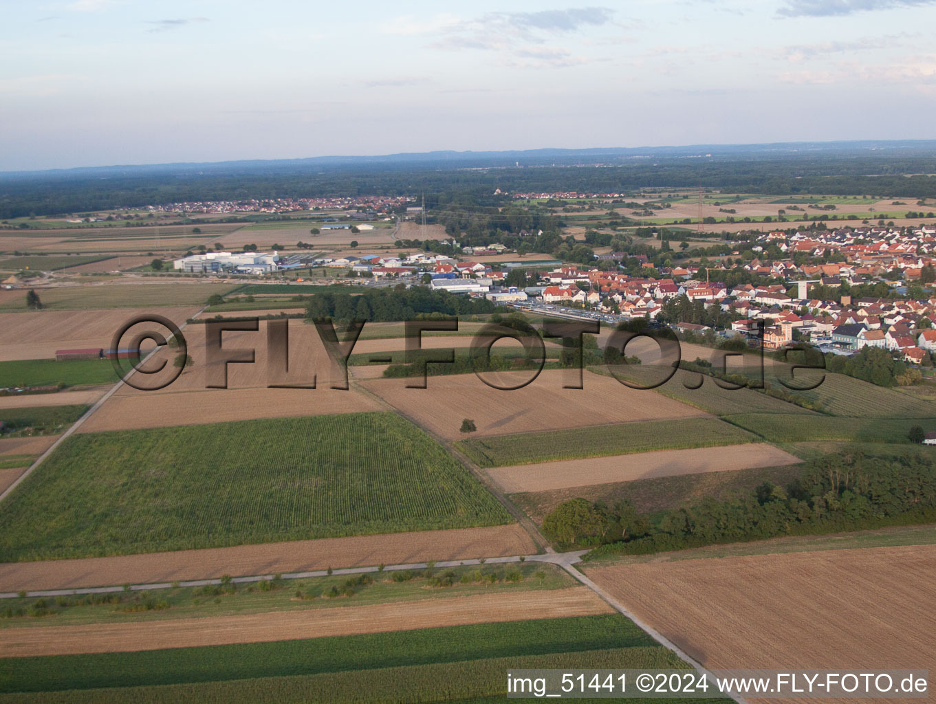 Aerial view of Rülzheim in the state Rhineland-Palatinate, Germany