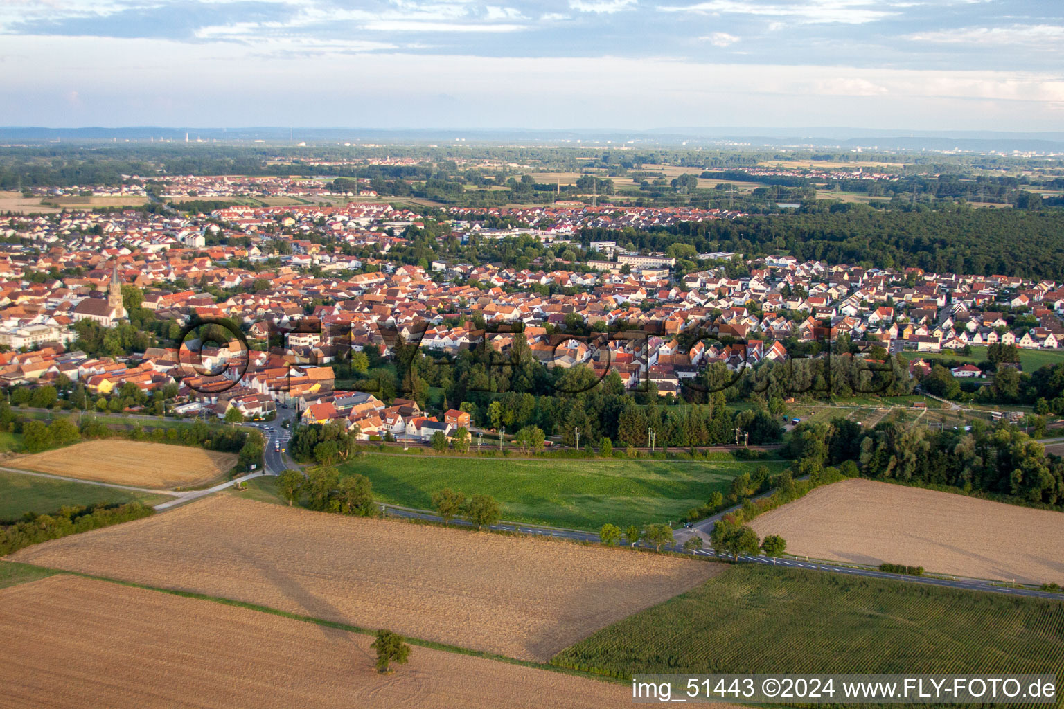 Oblique view of Rülzheim in the state Rhineland-Palatinate, Germany