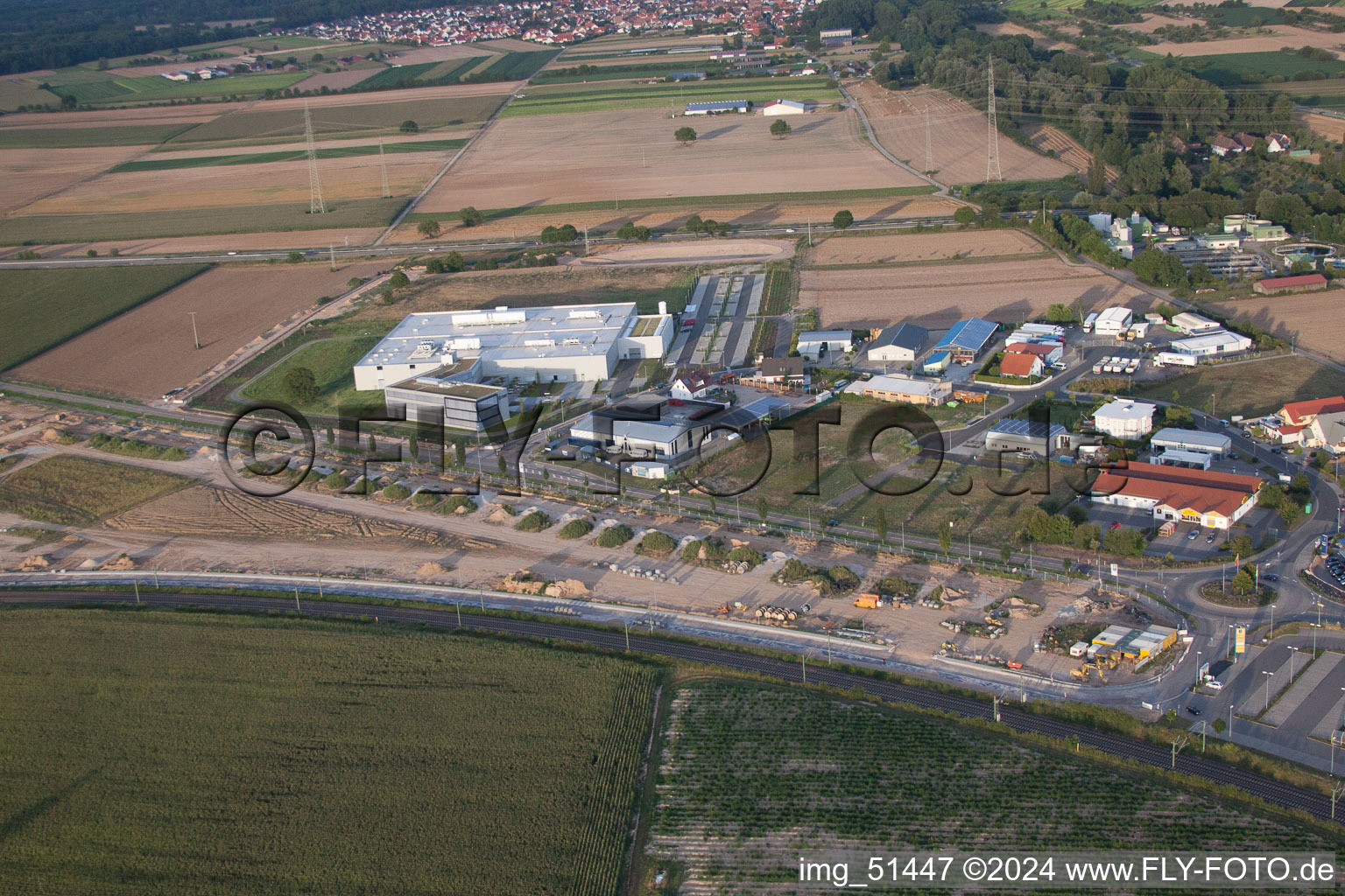 Aerial view of Commercial area north, DBK new building in Rülzheim in the state Rhineland-Palatinate, Germany