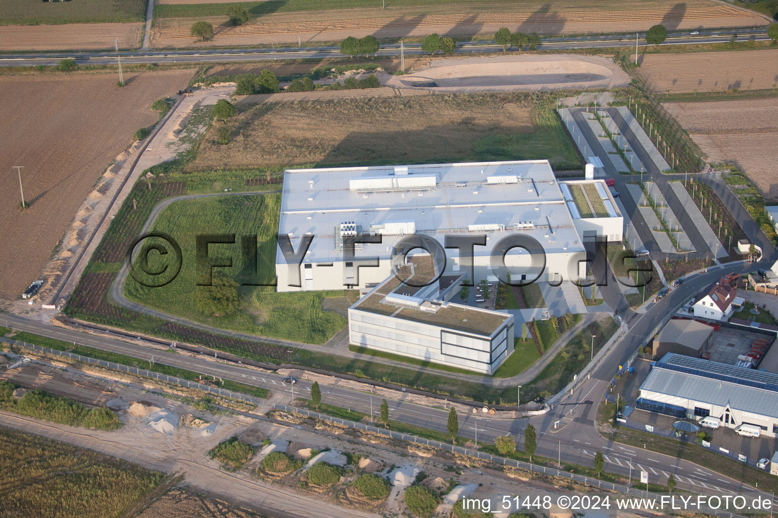 Aerial photograpy of Commercial area north, DBK new building in Rülzheim in the state Rhineland-Palatinate, Germany