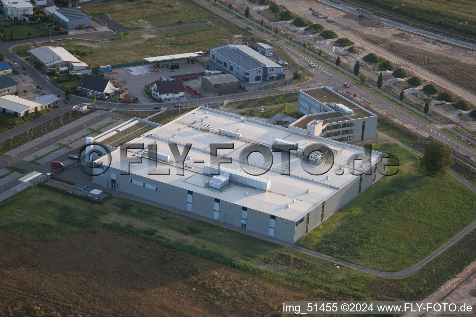 Commercial area north, DBK new building in Rülzheim in the state Rhineland-Palatinate, Germany from the plane