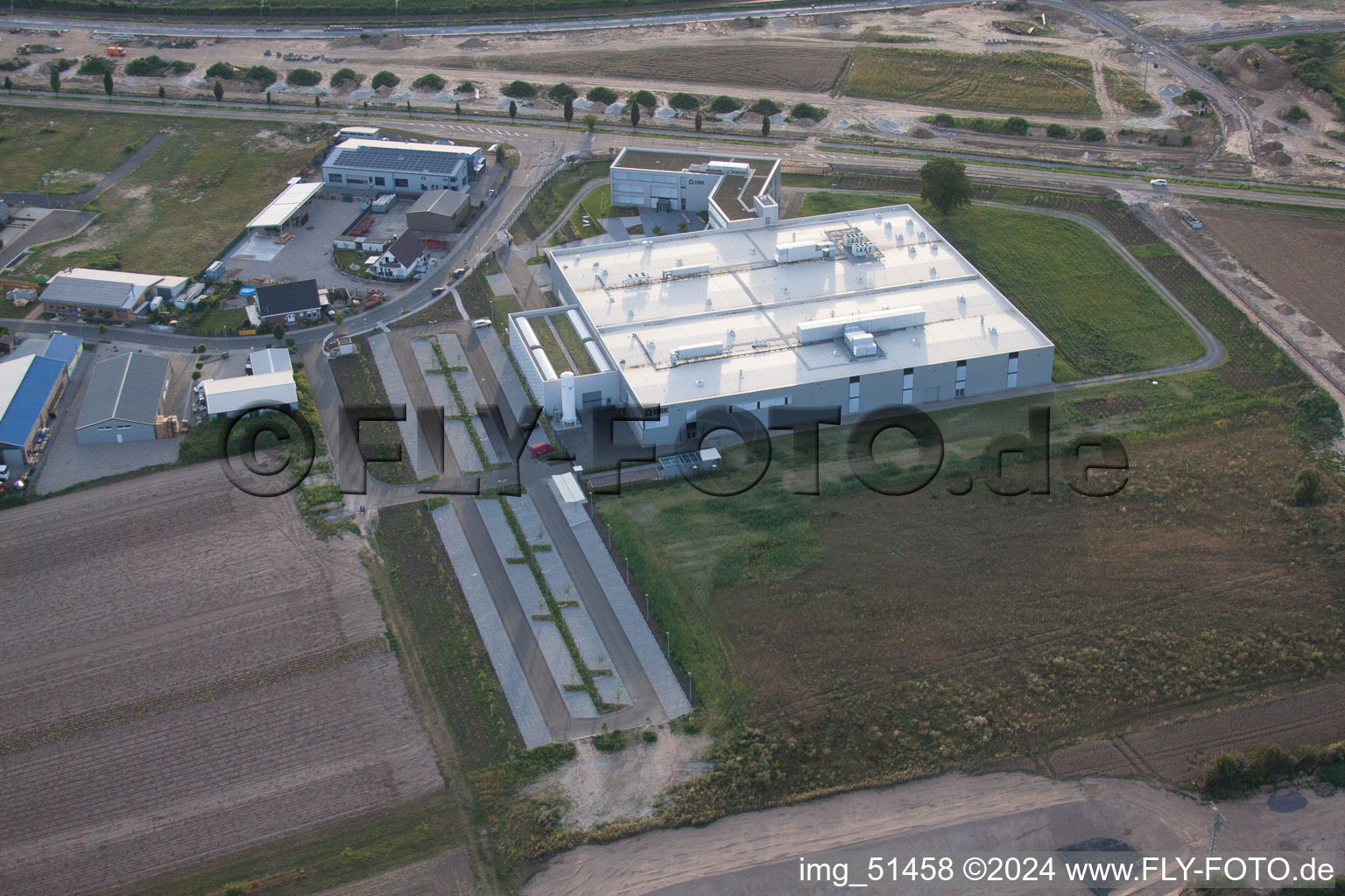 Drone recording of North commercial area, new DBK building in Rülzheim in the state Rhineland-Palatinate, Germany