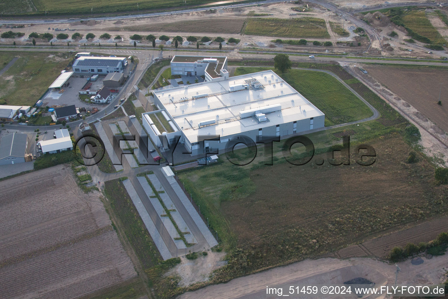 Drone image of Commercial area north, DBK new building in Rülzheim in the state Rhineland-Palatinate, Germany