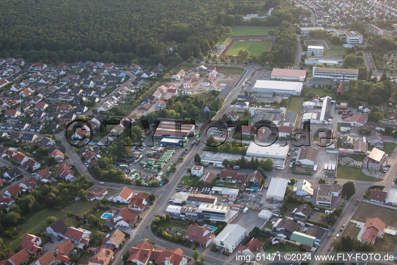 Drone recording of Rülzheim in the state Rhineland-Palatinate, Germany