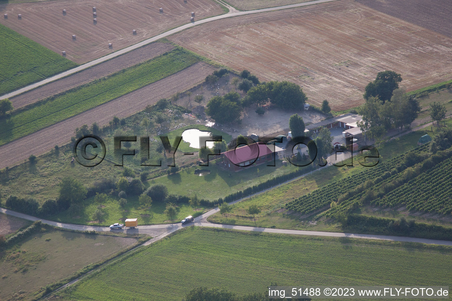 Aerial view of Wagner Ranch in the district Herxheim in Herxheim bei Landau/Pfalz in the state Rhineland-Palatinate, Germany