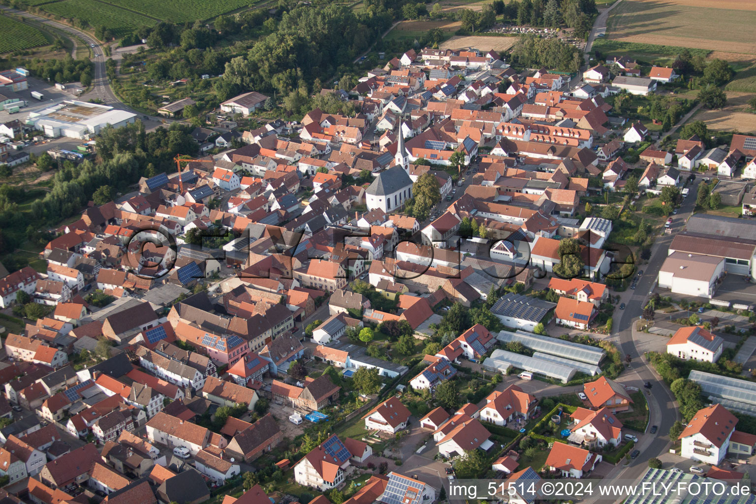 Drone recording of Hochstadt in the state Rhineland-Palatinate, Germany