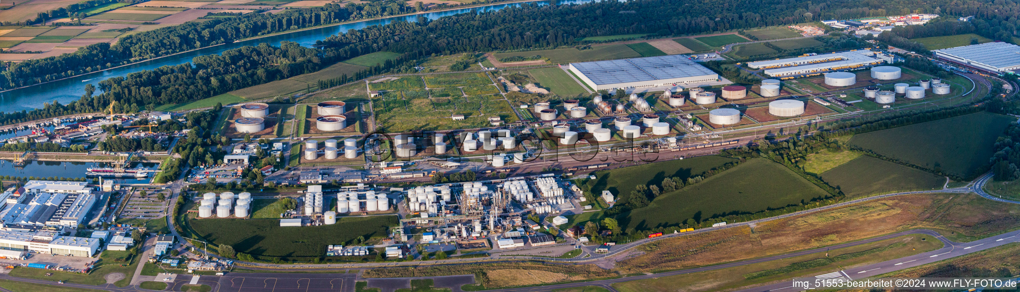 Aerial view of Mineral oil - tank Tanquid at the airport in Speyer in the state Rhineland-Palatinate, Germany