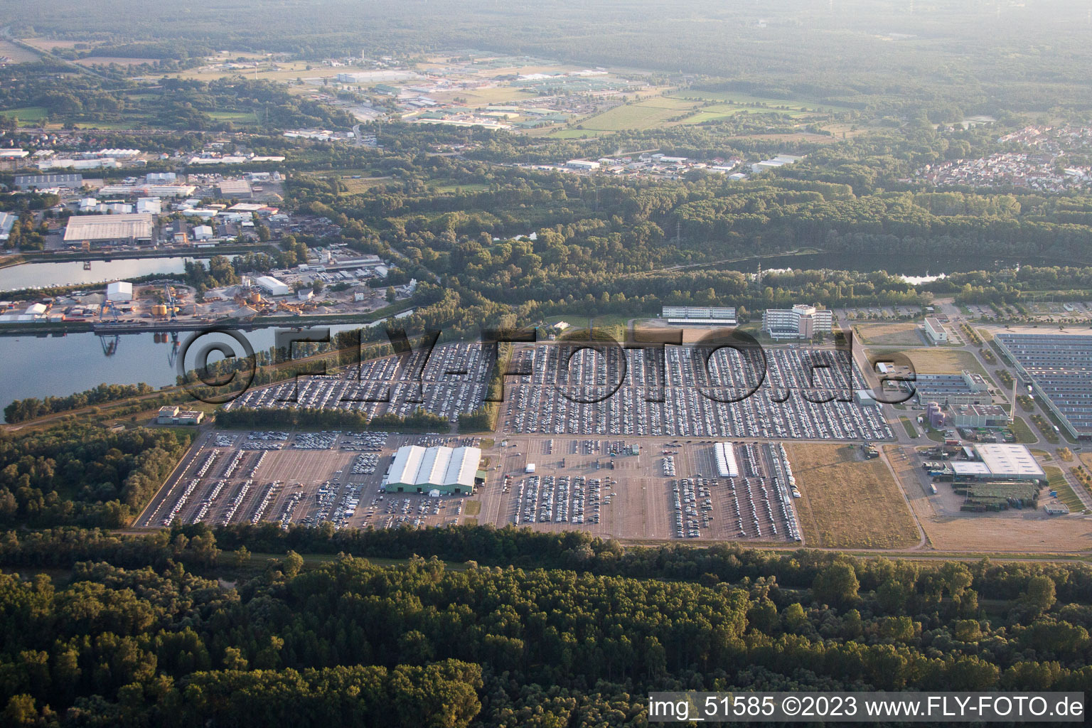 Daimler GLC on the island of Green in Germersheim in the state Rhineland-Palatinate, Germany from the plane