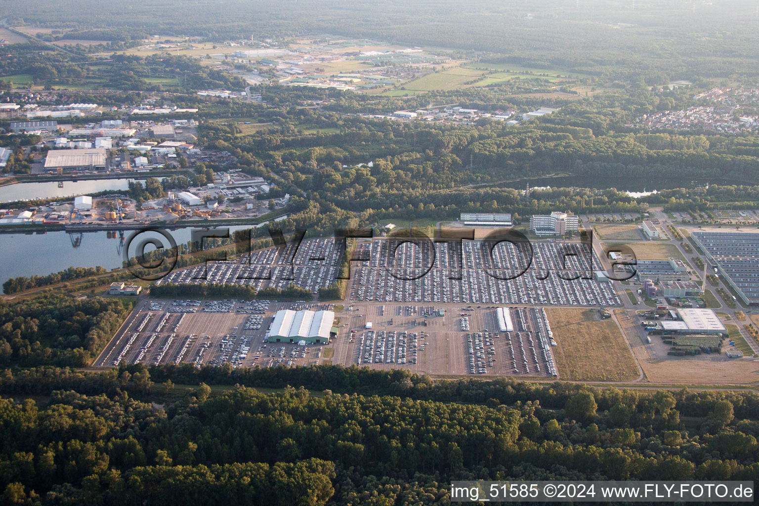 Daimler GLC on the island of green in Germersheim in the state Rhineland-Palatinate, Germany from the plane