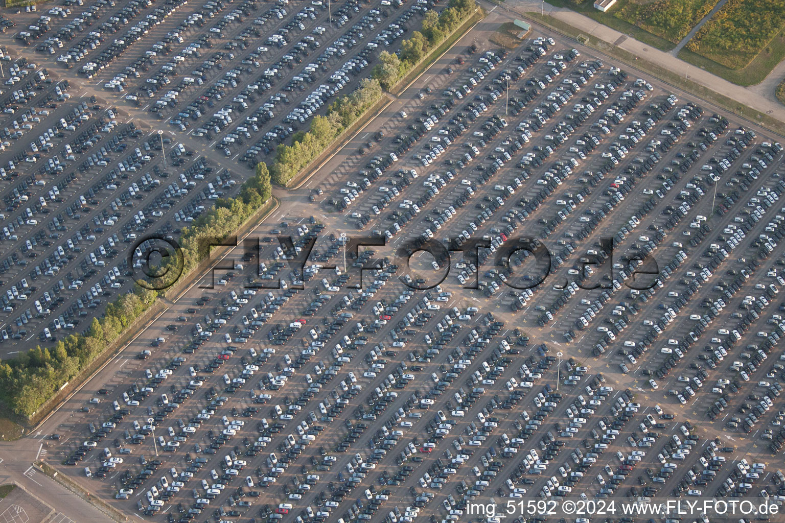 Daimler GLC on the island of Green in Germersheim in the state Rhineland-Palatinate, Germany viewn from the air