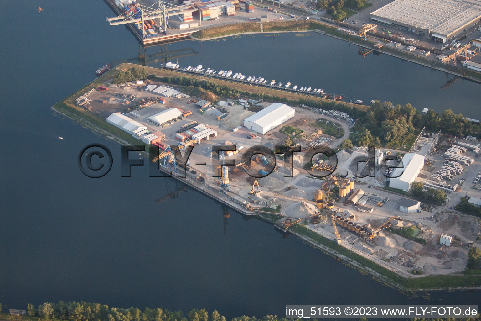 Aerial photograpy of Harbor in Germersheim in the state Rhineland-Palatinate, Germany