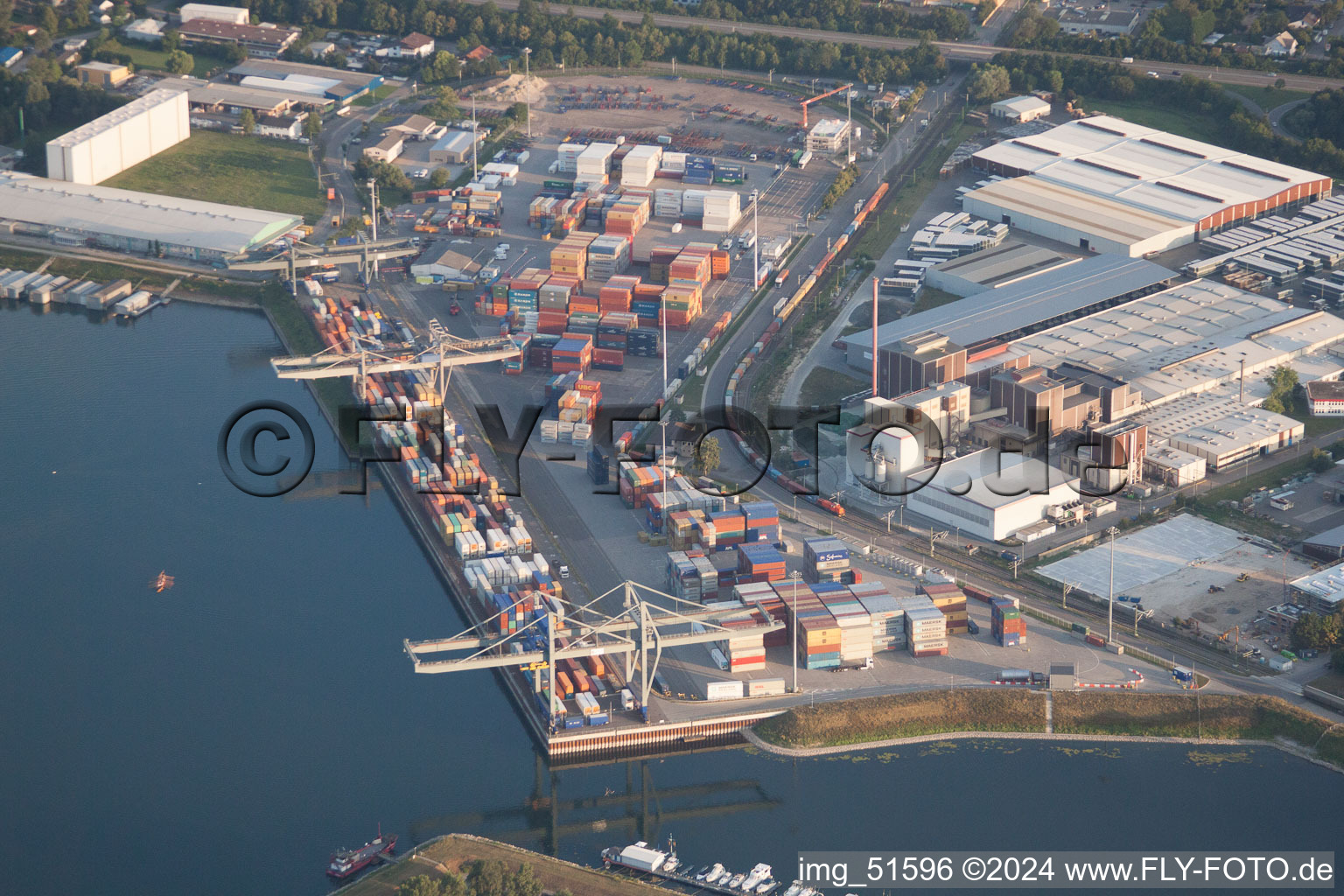 Oblique view of Harbor in Germersheim in the state Rhineland-Palatinate, Germany