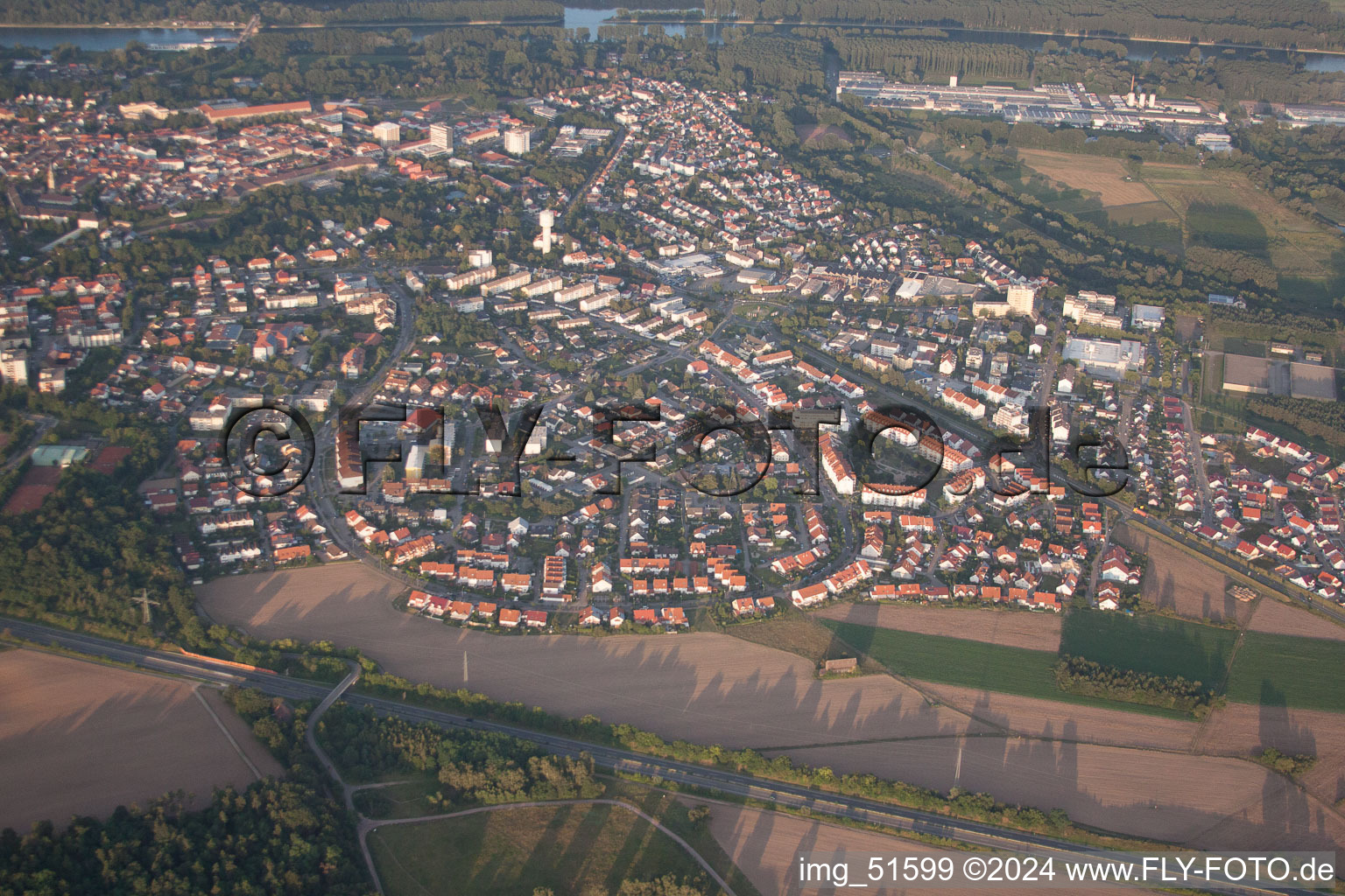 Aerial view of Germersheim in the state Rhineland-Palatinate, Germany