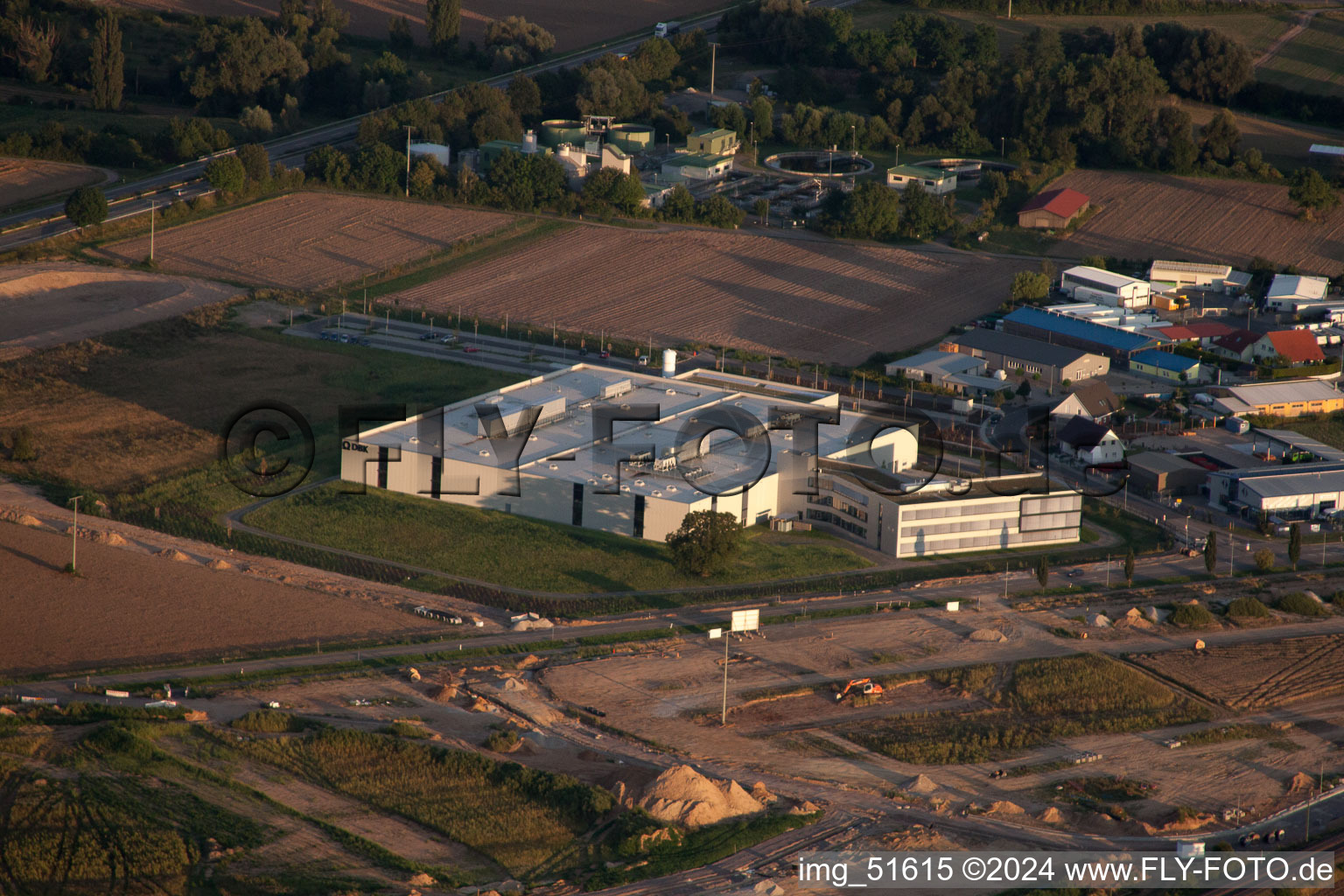 Aerial photograpy of Commercial area north, DBK new building in Rülzheim in the state Rhineland-Palatinate, Germany