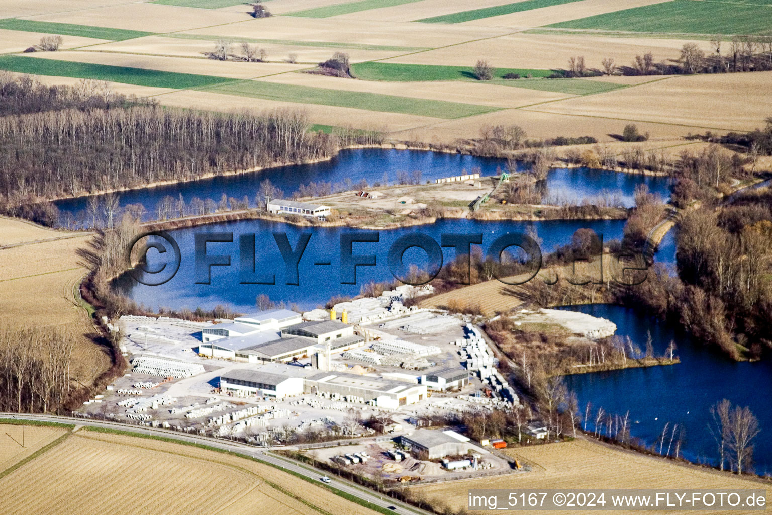 Aerial photograpy of Quarry lake in Neupotz in the state Rhineland-Palatinate, Germany