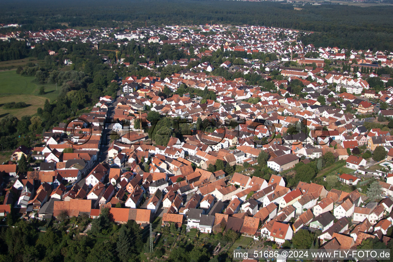 Drone recording of Jockgrim in the state Rhineland-Palatinate, Germany