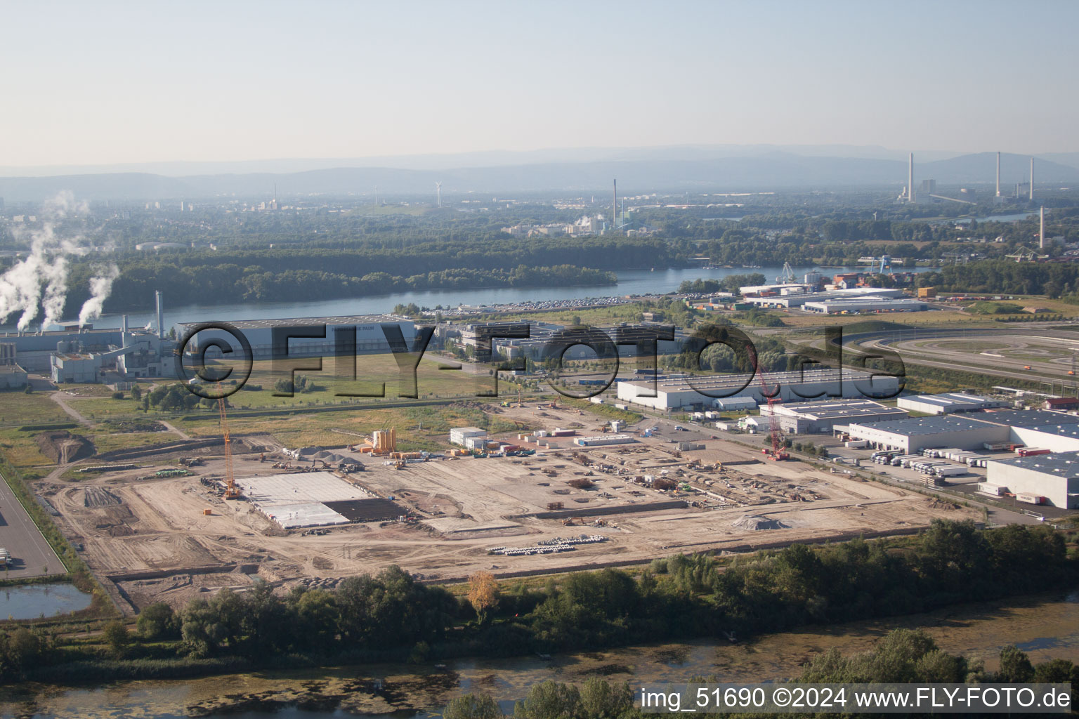 Oberwald Industrial Area in Wörth am Rhein in the state Rhineland-Palatinate, Germany from above