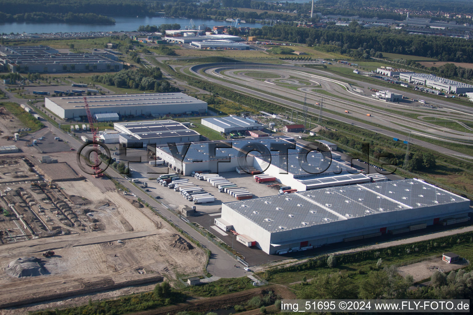 Oberwald Industrial Area in Wörth am Rhein in the state Rhineland-Palatinate, Germany from the plane