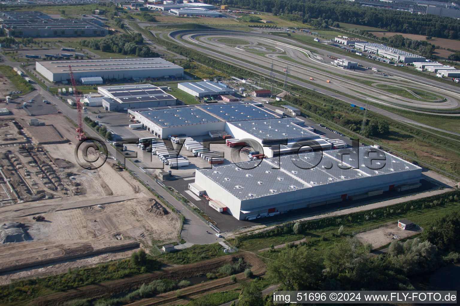 Bird's eye view of Oberwald Industrial Area in Wörth am Rhein in the state Rhineland-Palatinate, Germany