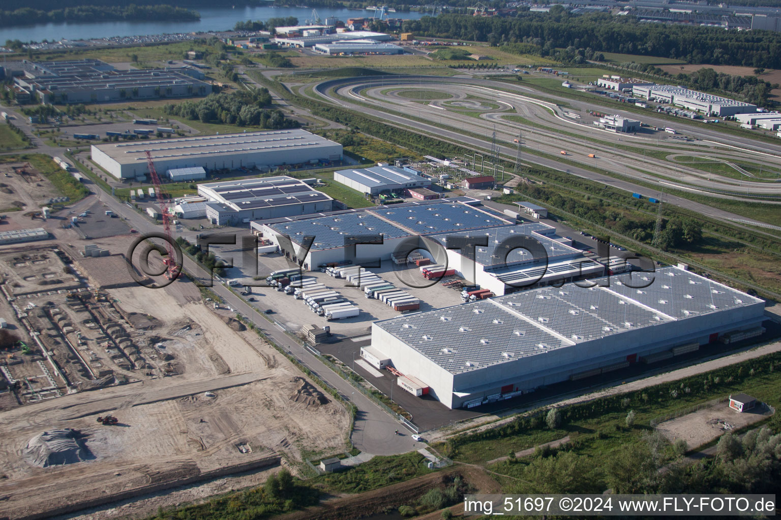 Oberwald Industrial Area in Wörth am Rhein in the state Rhineland-Palatinate, Germany viewn from the air