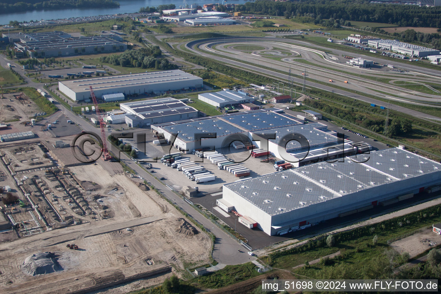 Drone recording of Oberwald Industrial Area in Wörth am Rhein in the state Rhineland-Palatinate, Germany