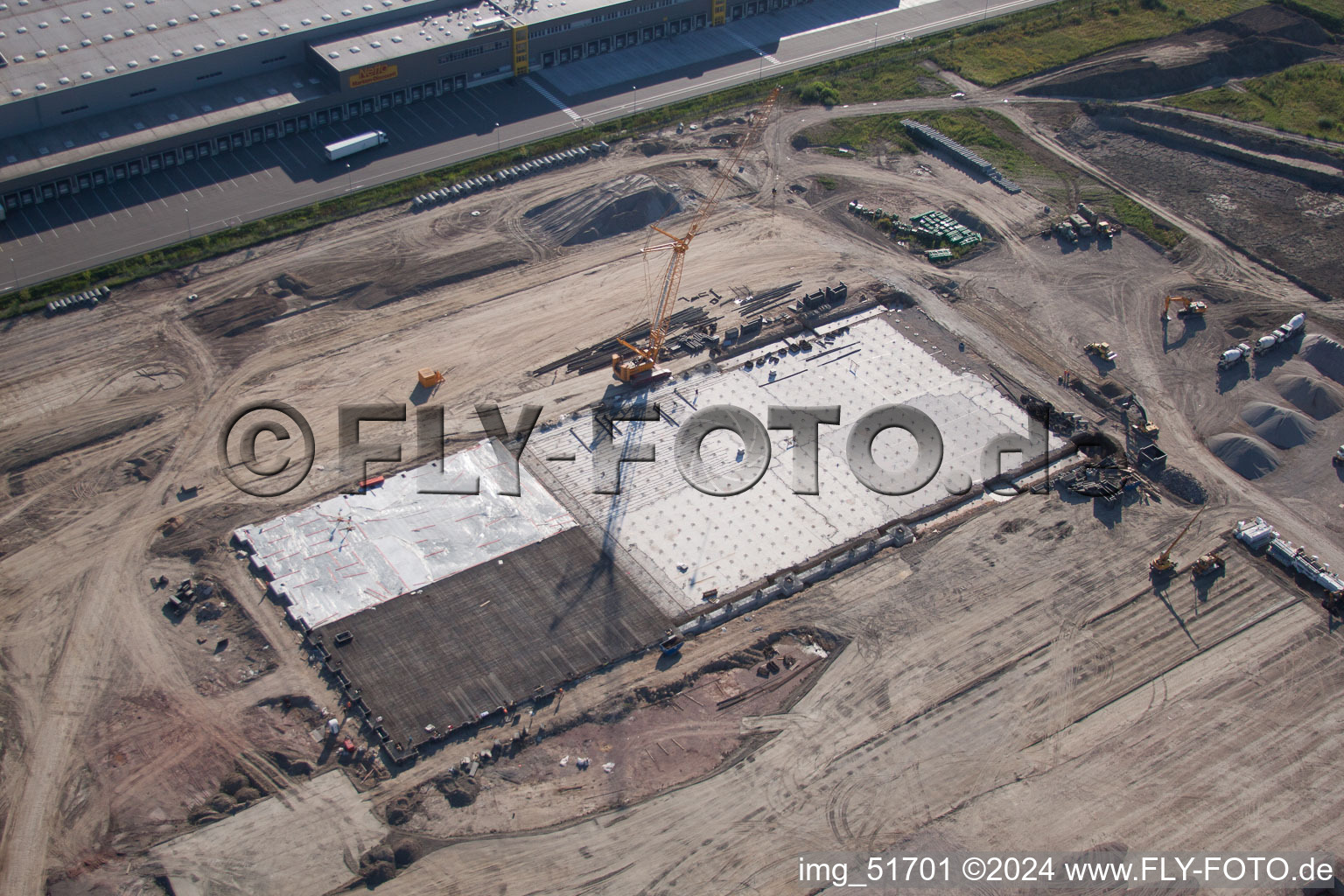 Oberwald Industrial Area in Wörth am Rhein in the state Rhineland-Palatinate, Germany from a drone