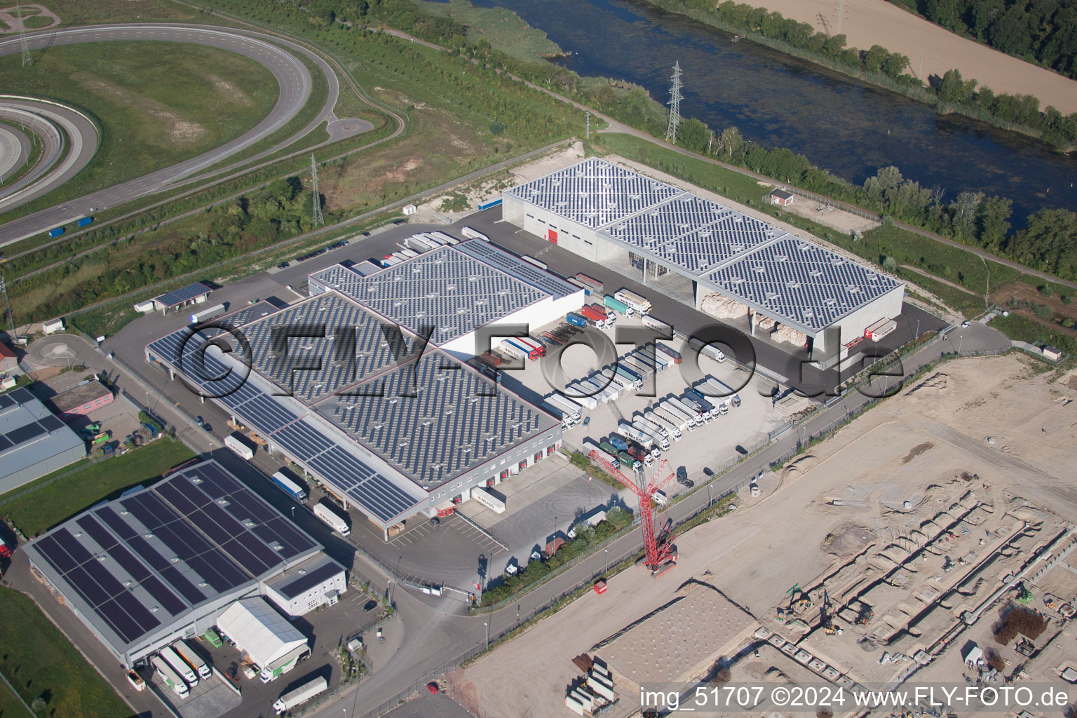 Aerial photograpy of Oberwald Industrial Area in Wörth am Rhein in the state Rhineland-Palatinate, Germany