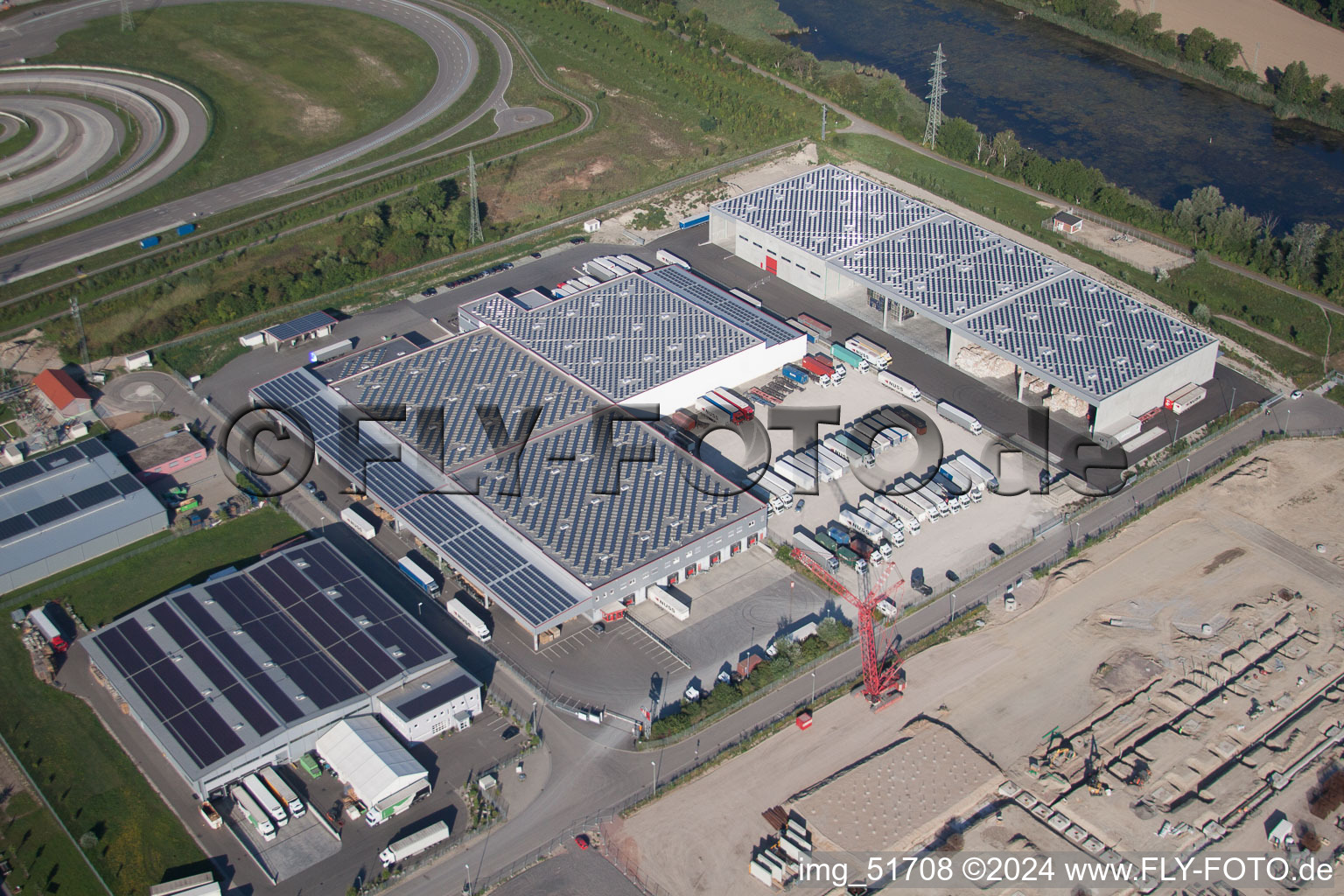 Oblique view of Oberwald industrial area in Wörth am Rhein in the state Rhineland-Palatinate, Germany