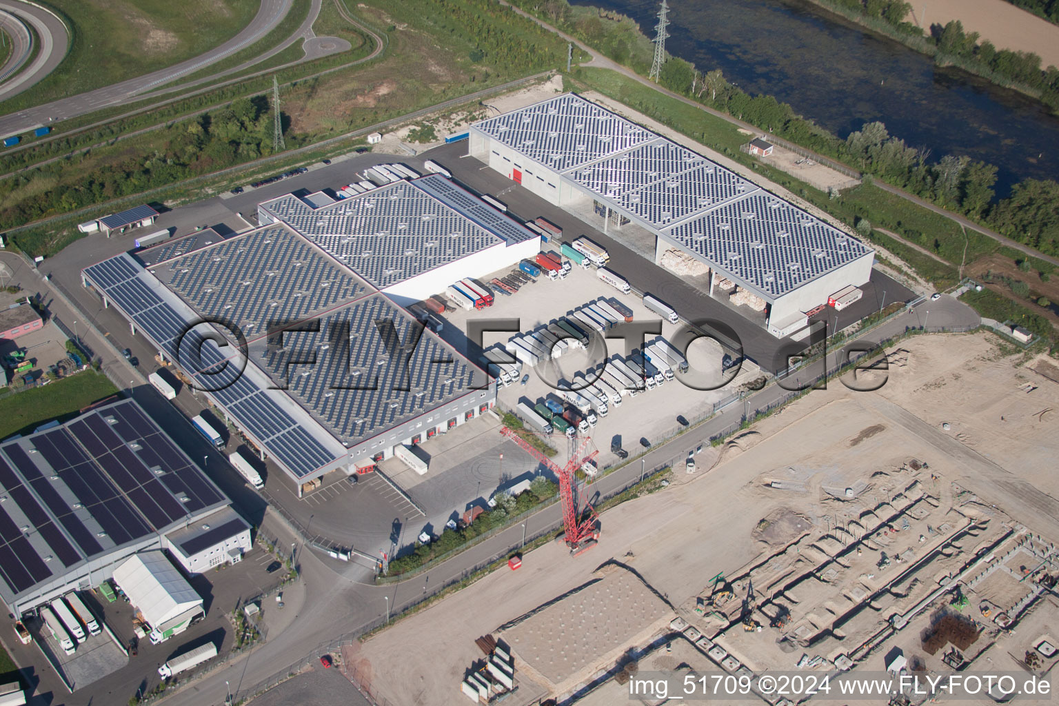 Oberwald Industrial Area in Wörth am Rhein in the state Rhineland-Palatinate, Germany from above