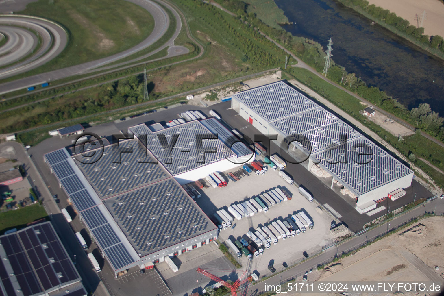 Oberwald Industrial Area in Wörth am Rhein in the state Rhineland-Palatinate, Germany seen from above