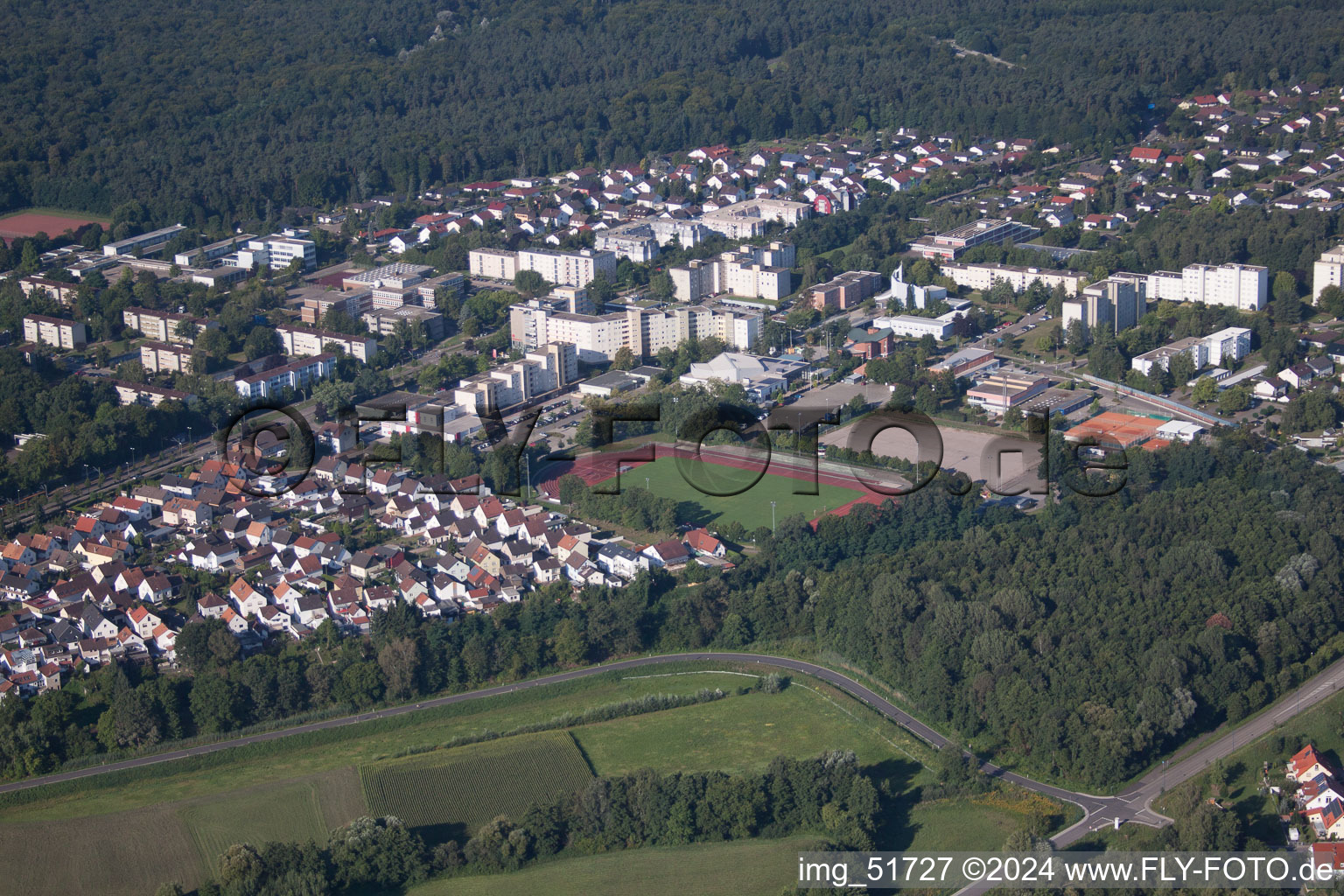 Drone recording of Wörth am Rhein in the state Rhineland-Palatinate, Germany