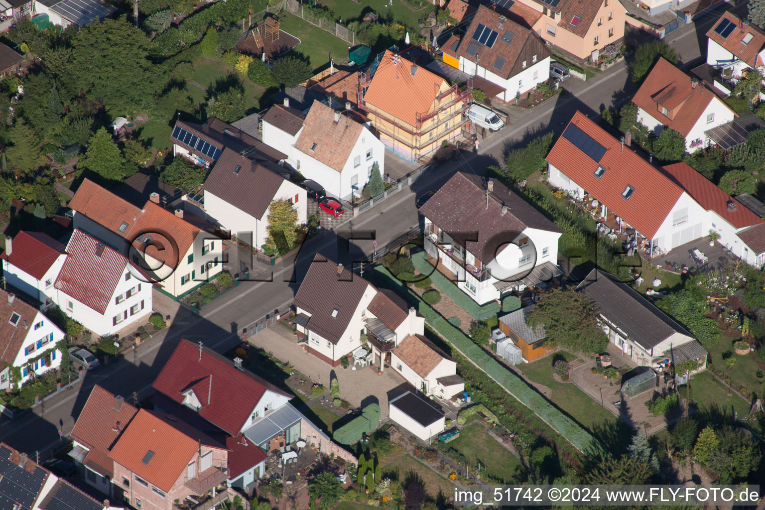 Aerial view of Waldstr in Kandel in the state Rhineland-Palatinate, Germany