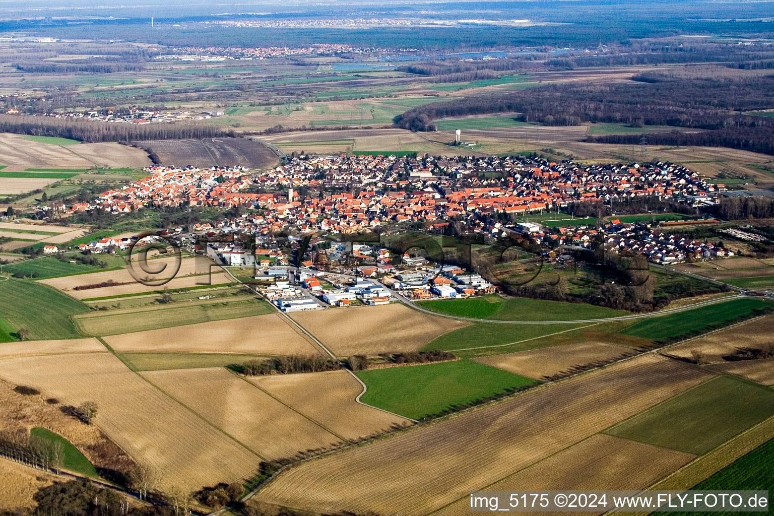 District Liedolsheim in Dettenheim in the state Baden-Wuerttemberg, Germany viewn from the air