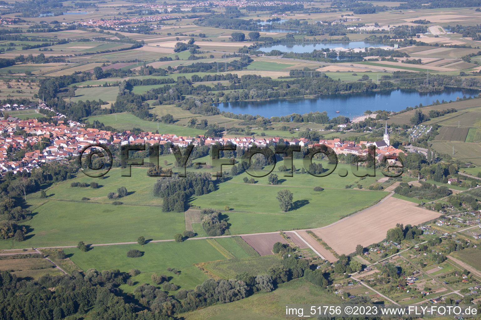 Jockgrim in the state Rhineland-Palatinate, Germany seen from a drone