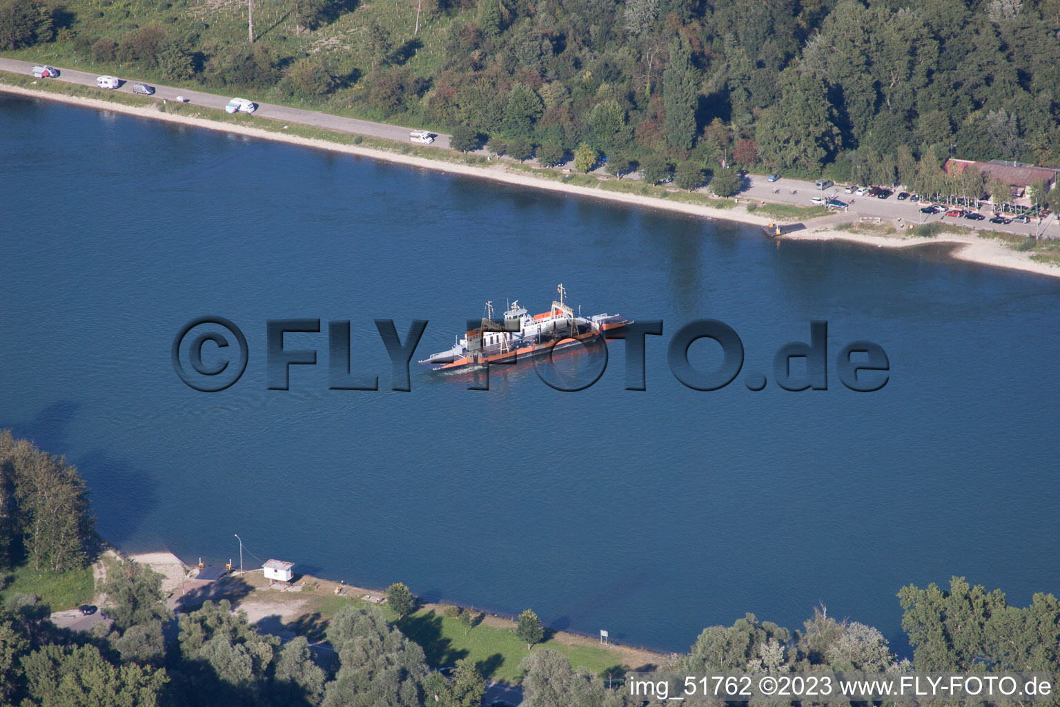 Aerial view of Ferry in Leimersheim in the state Rhineland-Palatinate, Germany