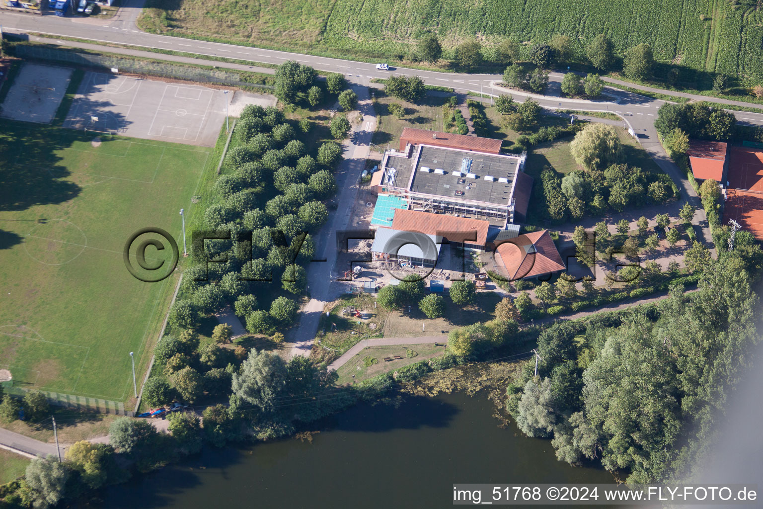 Aerial photograpy of Sports fields in Leimersheim in the state Rhineland-Palatinate, Germany