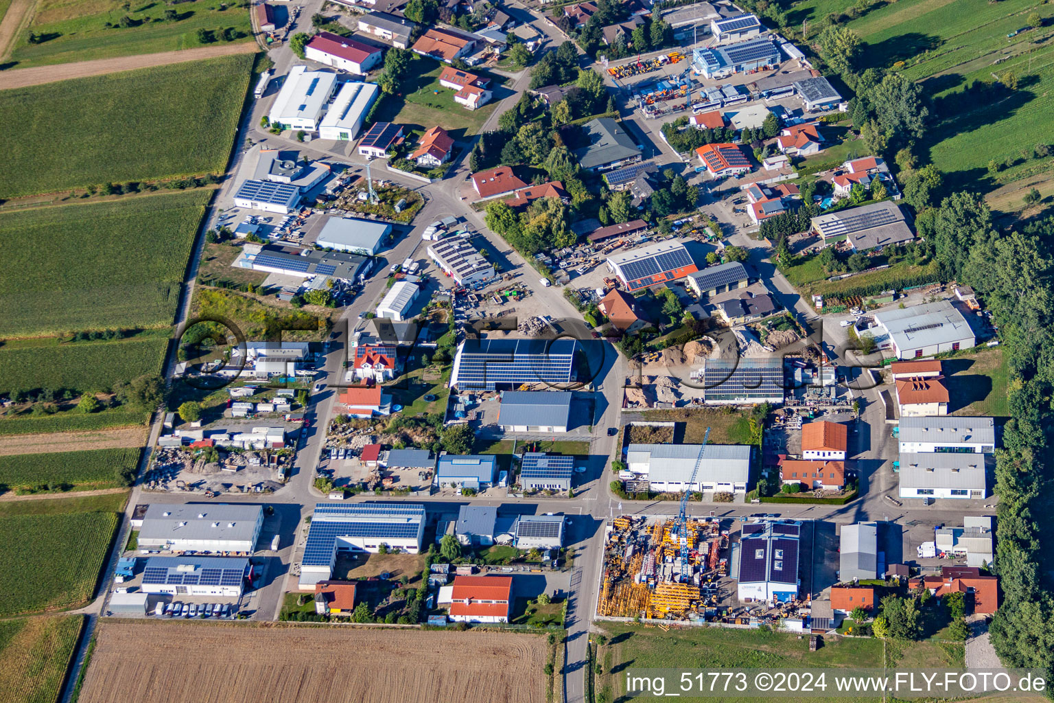 Industrial estate and company settlement South in the district Liedolsheim in Dettenheim in the state Baden-Wurttemberg, Germany